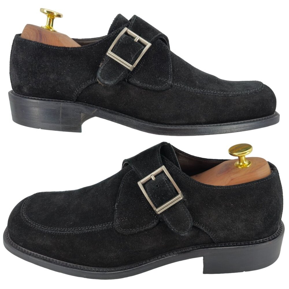Vintage Bally Italy Monk Strap Loafers Mens 8.5D Black Suede Buckle Dress Shoes - Picture 4 of 13